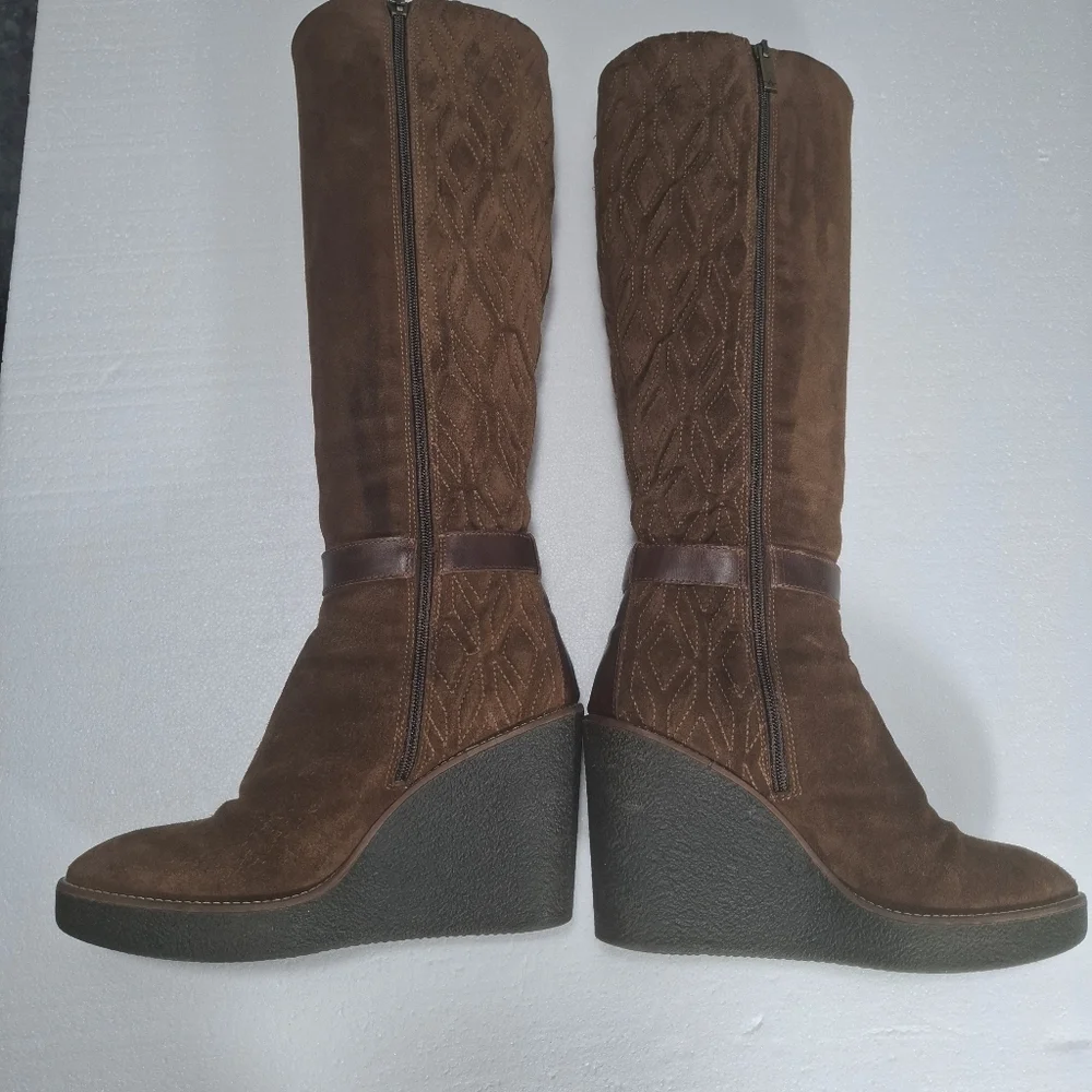 Aquatalia Brown Suede Over the Knee Boots Faux Fur Quilted Size 8